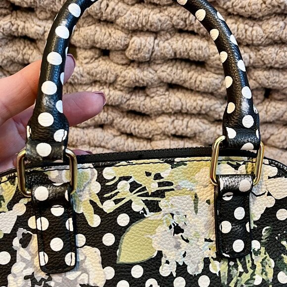 Betsy Johnson Black, White & Grey Floral Polka Dot Print Handbag - Picture 7 of 16
